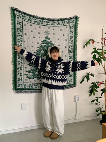 Hensil Nordic Hood Knit Zip-Up Cardigan